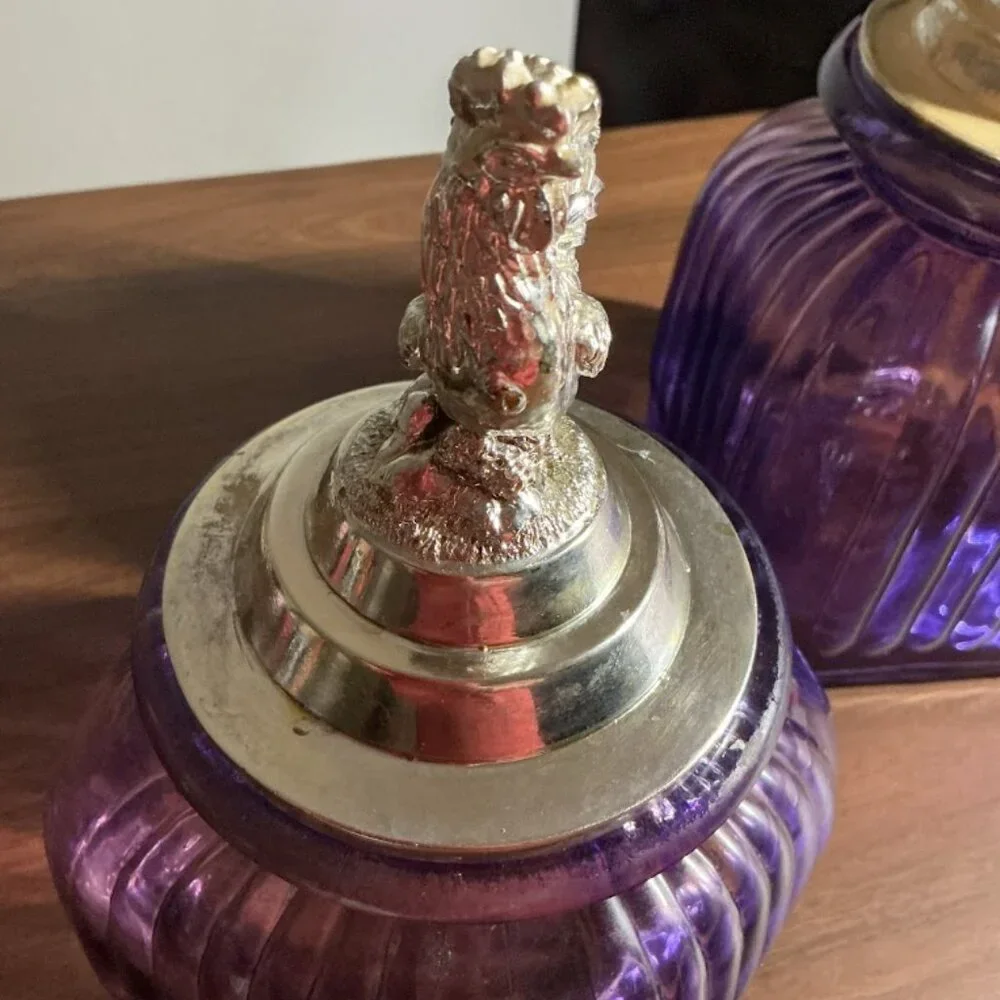 Purple Amethyst Vintage Rooster Lid Glass Canisters Set of 2 - Picture 3 of 10